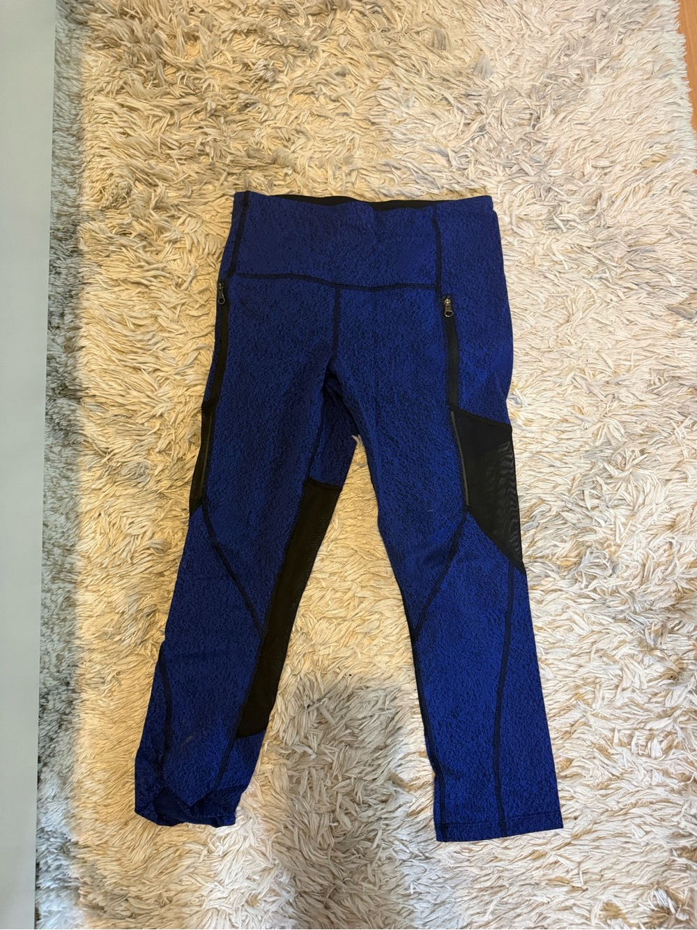 lululemon athletica Blue Leggings with Black Panels and Zip Pockets